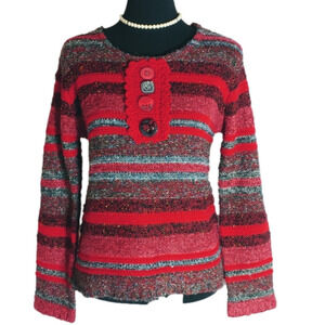 NWT Parkhurst Ladies Womens Red / Gray Striped Button Sweater sz SM